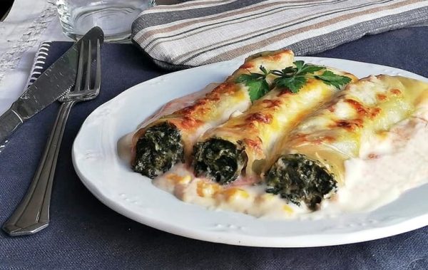 canelones de bacalao y espinacas